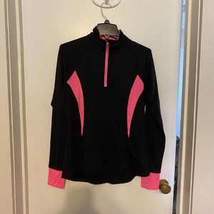 TekGear Women’s Large Athletic Pullover ¼ Zip Long Sleeve Thumbholes Black Pink